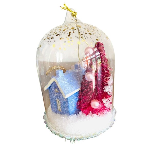 Anthropologie Festive Letter C Snow Globe Ornament Village House and Trees New - Picture 4 of 5